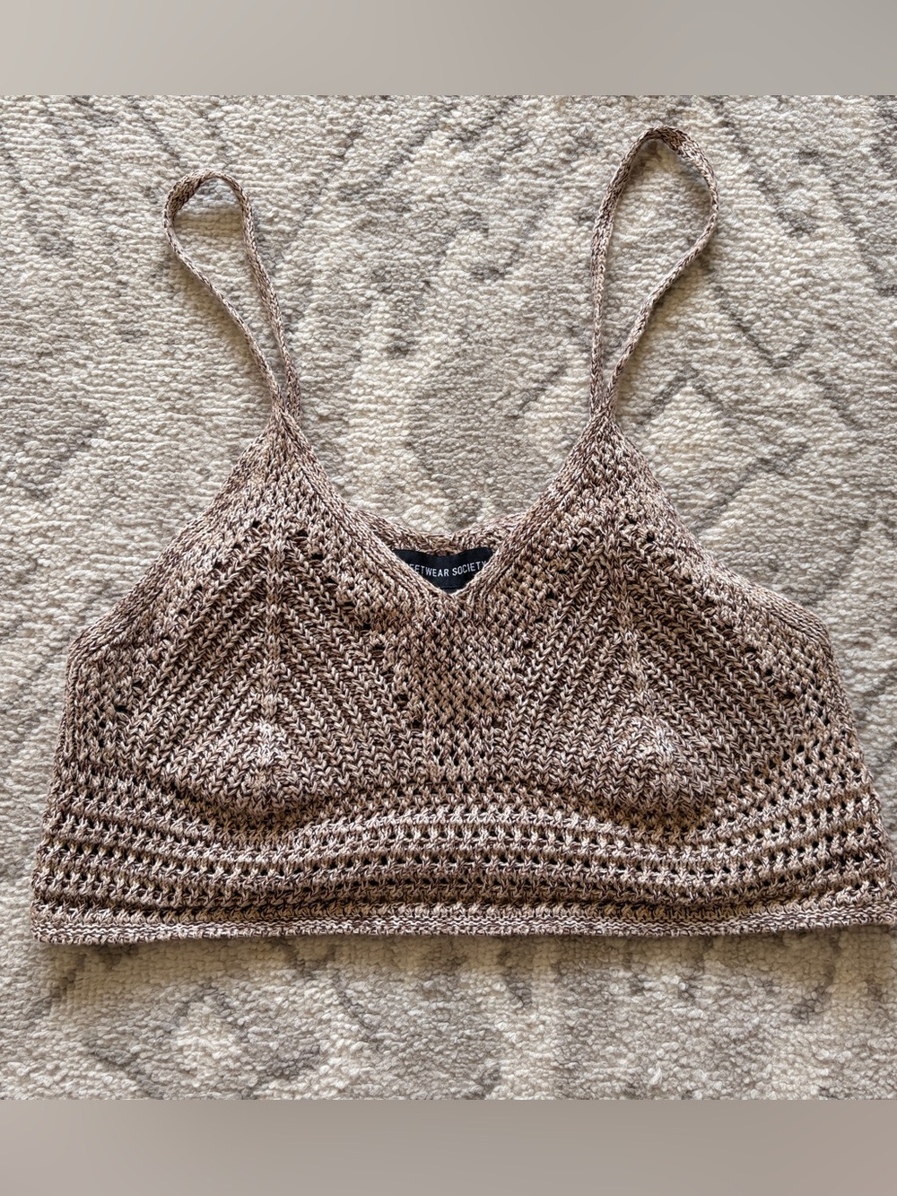 Streetwear Society Knit Crochet Bralette Top in Taupe